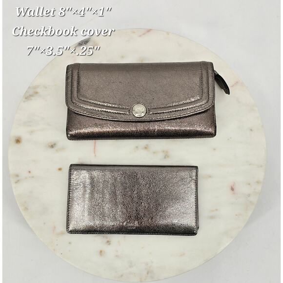 Coach Metallic Pewter Leather Wallet & Checkbook Cover Set - Picture 1 of 5